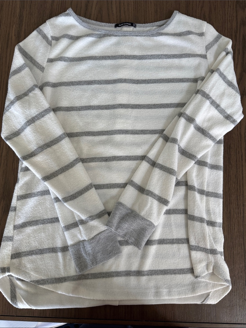 Pink Clover White and Light Gray Striped Crewneck Sweater